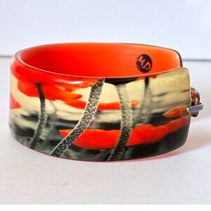 Artisan Bangle Acrylic Bracelet Abstract Poppy Flower Sterling Silver Clasp